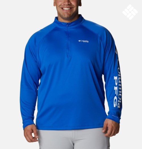 Men's Columbia PFG Terminal Tackle 1/4 Zip Sweatshirts Blue | Plus Size CA-QA530